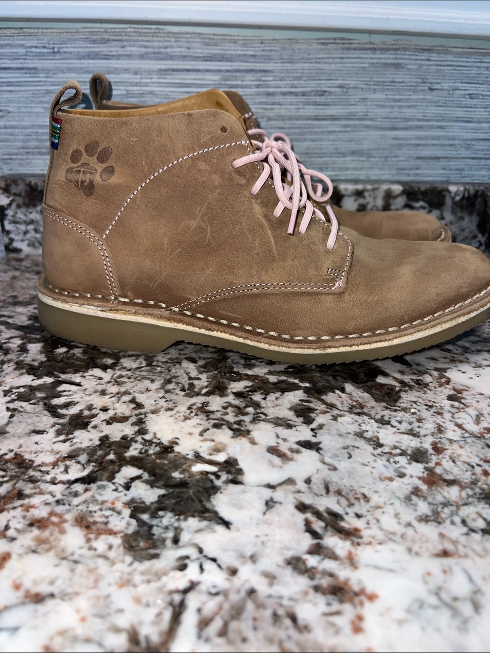 Women’s Tan Leather Ankle Boots with Pink Laces